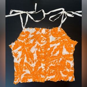 NWT Urban Outfitters Orange and White Floral Tie Sleeve Tank Top